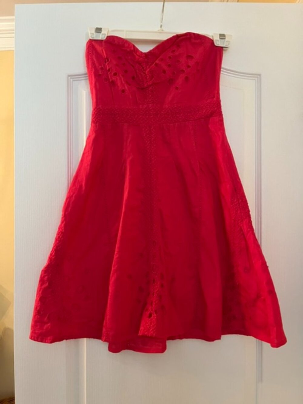 Red Strapless Embroidered Sundress – Size XS
